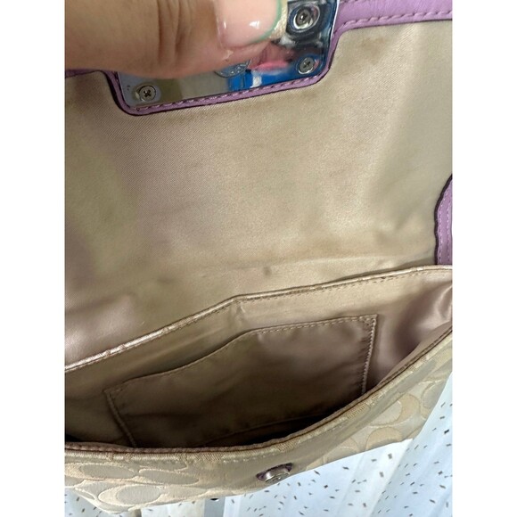 Authentic Signature COACH Embossed Material Lavender Leather Trim Crossbody Bag - Picture 5 of 7